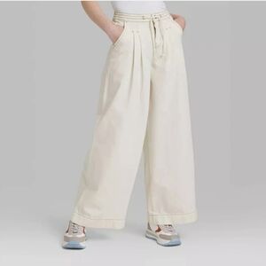 Wild Fable Super High Rise Wide Leg Off White Pleated Pants size S